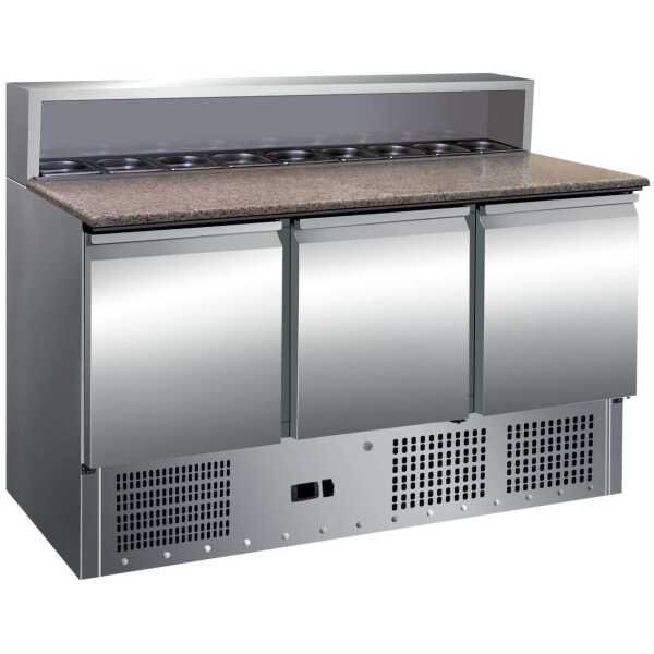 Mesa GN1/1 3 Puertas Preparación Ensaladas con Encimera de Granito de 1365 x700 x1010h mm PEKIN PS903