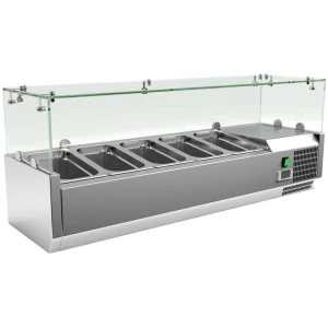 Vitrina 5 cubetas GN1/4 con Cúpula de Vídrio de 1200 x335 x440h mm PEKIN VRX1200330FG