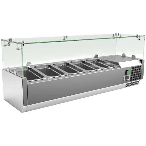 Vitrina 5 cubetas GN1/4 con Cúpula de Vídrio de 1200 x335 x440h mm PEKIN VRX1200330FG