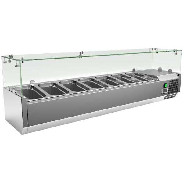 Vitrina 7 cubetas GN1/4 con Cúpula de Vídrio de 1500 x335 x440h mm PEKIN VRX1500330FG