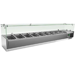 Vitrina 8 cubetas GN1/4 con Cúpula de Vídrio de 1800 x335 x440h mm PEKIN VRX1800330FG