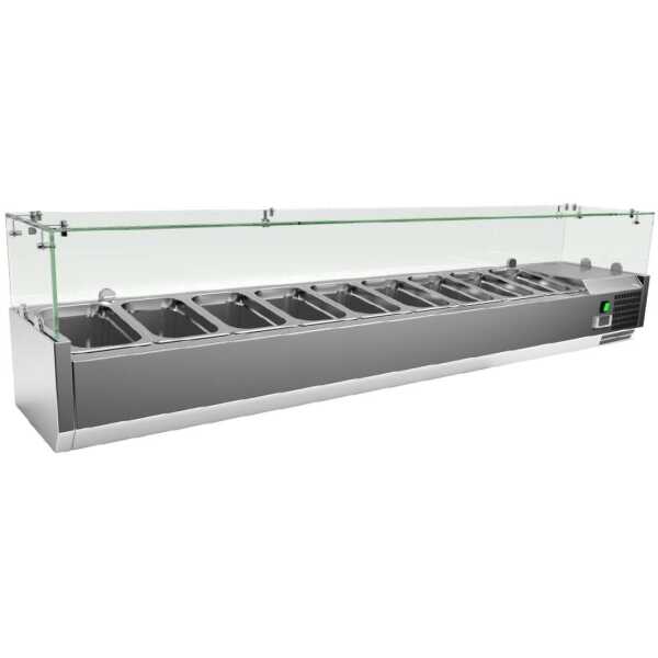 Vitrina 8 cubetas GN1/4 con Cúpula de Vídrio de 1800 x335 x440h mm PEKIN VRX1800330FG