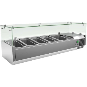 Vitrina 4 cubetas GN1/3 + 1 cubeta GN1/2 con Cúpula de Vídrio de 1400 x395 x440h mm PEKIN VRX1400380FG