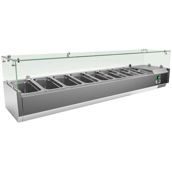 Vitrina 8 cubetas GN1/3 con Cúpula de Vídrio de 1800 x395 x440h mm PEKIN VRX1800380FG