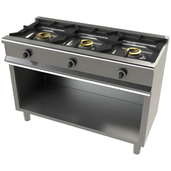 Cocina a gas con mueble de 3 fuegos 8+8+8 Kw SerIe 550 JUNEX con medidas 1200x550x850h mm 6300/1
