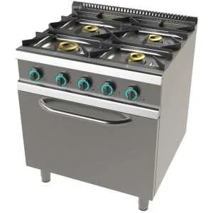 Cocina a gas con horno GN2/1 de 4 fuegos 8+4