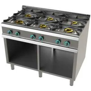 Cocina a gas con mueble de 6 fuegos 2x8+4