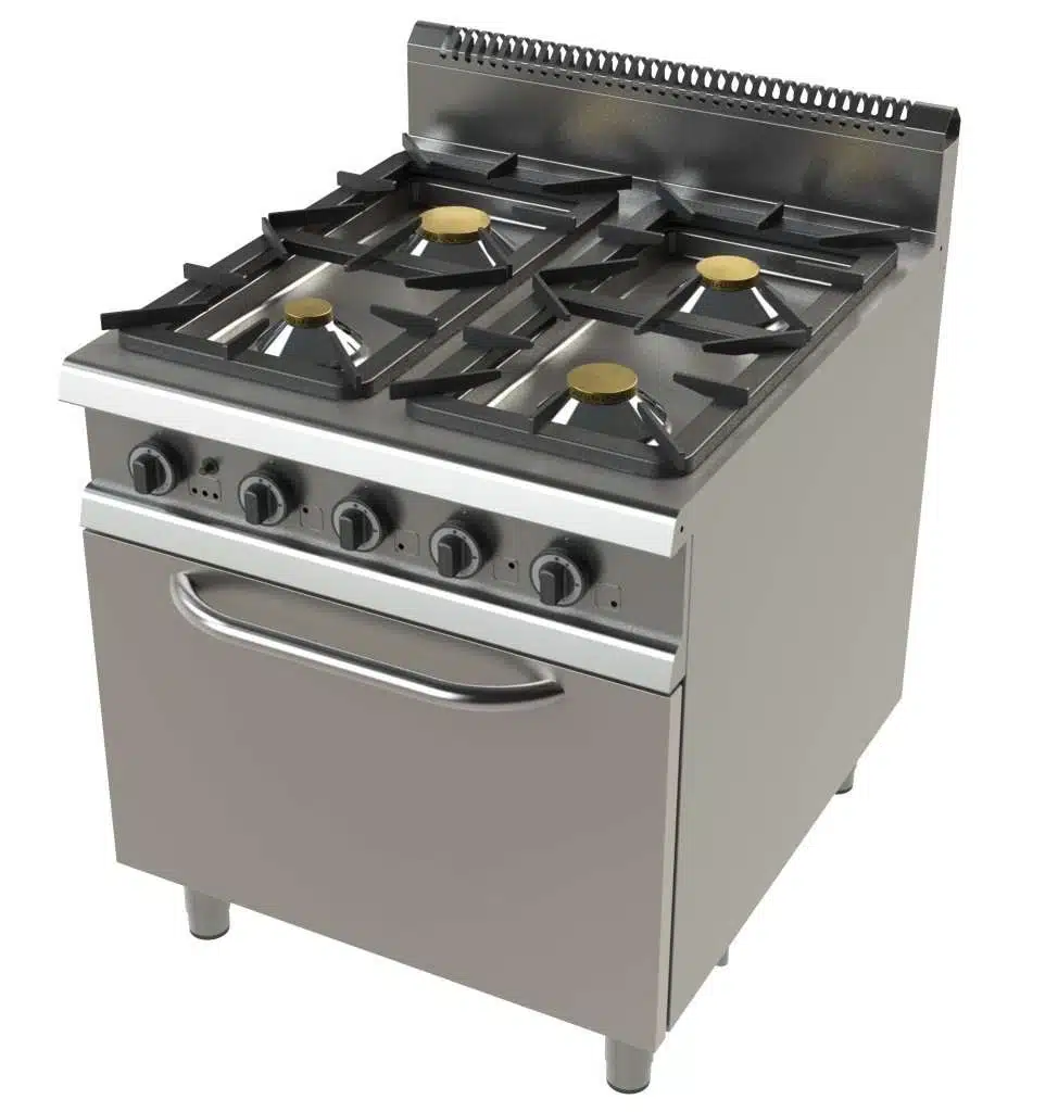 Cocina a gas con horno GN2/1 de 4 fuegos 4
