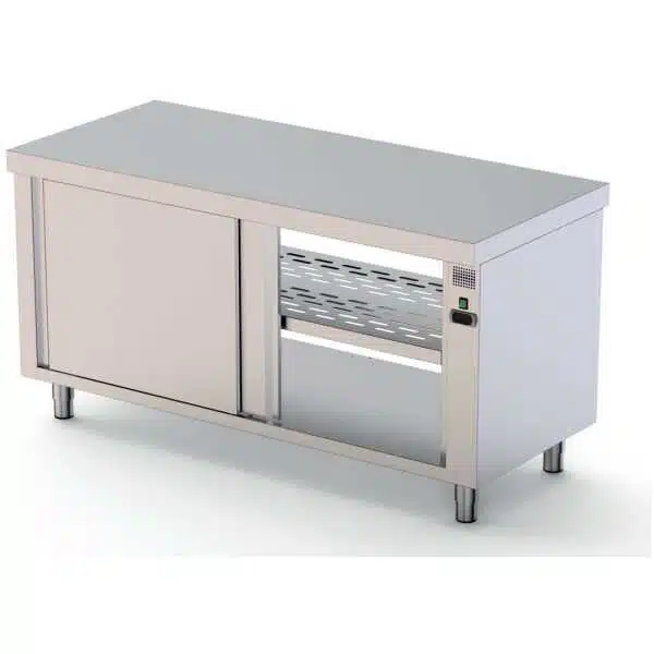 Mesa Caliente Acero Inoxidable Central Fondo 600 Con Puerta Corredera a 1 Cara 1200x600x850h mm HFTC160120SD