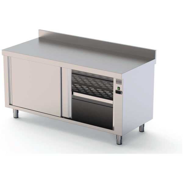 Mesa Caliente Acero Inoxidable Mural Fondo 700 Con Puerta Corredera A 1 Cara 1200x700x850h mm HFTW170120SD