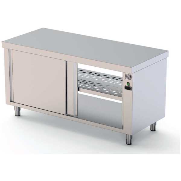 Mesa Caliente Acero Inoxidable Central Fondo 700 Con Puerta Corredera En Ambas Caras 1500x700x850h mm HFTC170150PT