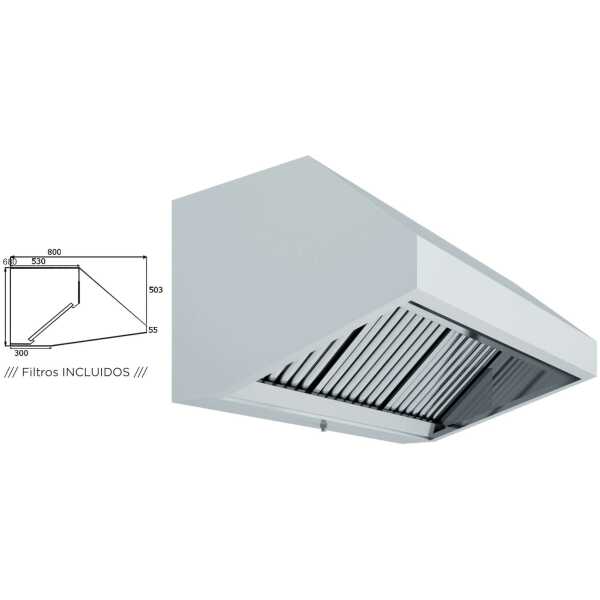 Campana Mural Snack Fondo 800 SIN TURBINA de 2500x800x700h mm AVEIRO A25080CM
