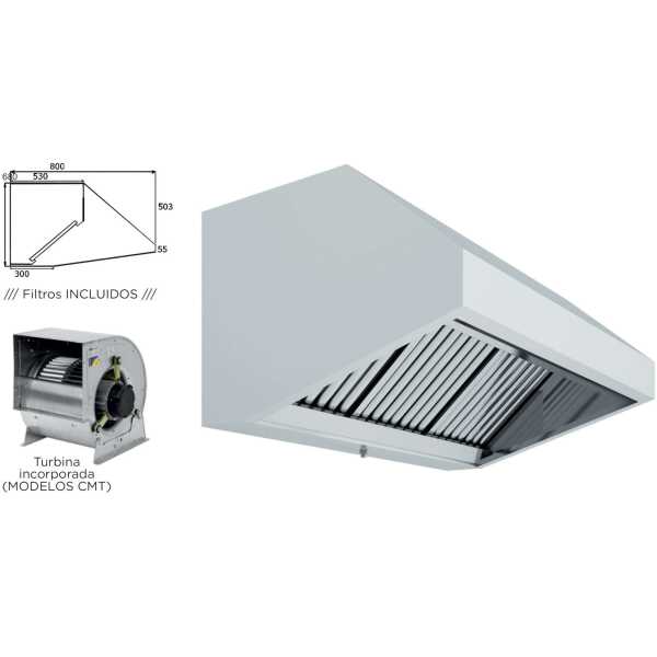 Campana Mural Snack Fondo 800 CON TURBINA de 2000x800x700h mm AVEIRO A20080CMT