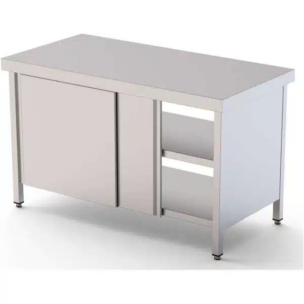 Mesa de Trabajo Acero inoxidable Central Con Puerta Corredera en Ambas Caras 1800x600x850h mm WTC160180PT