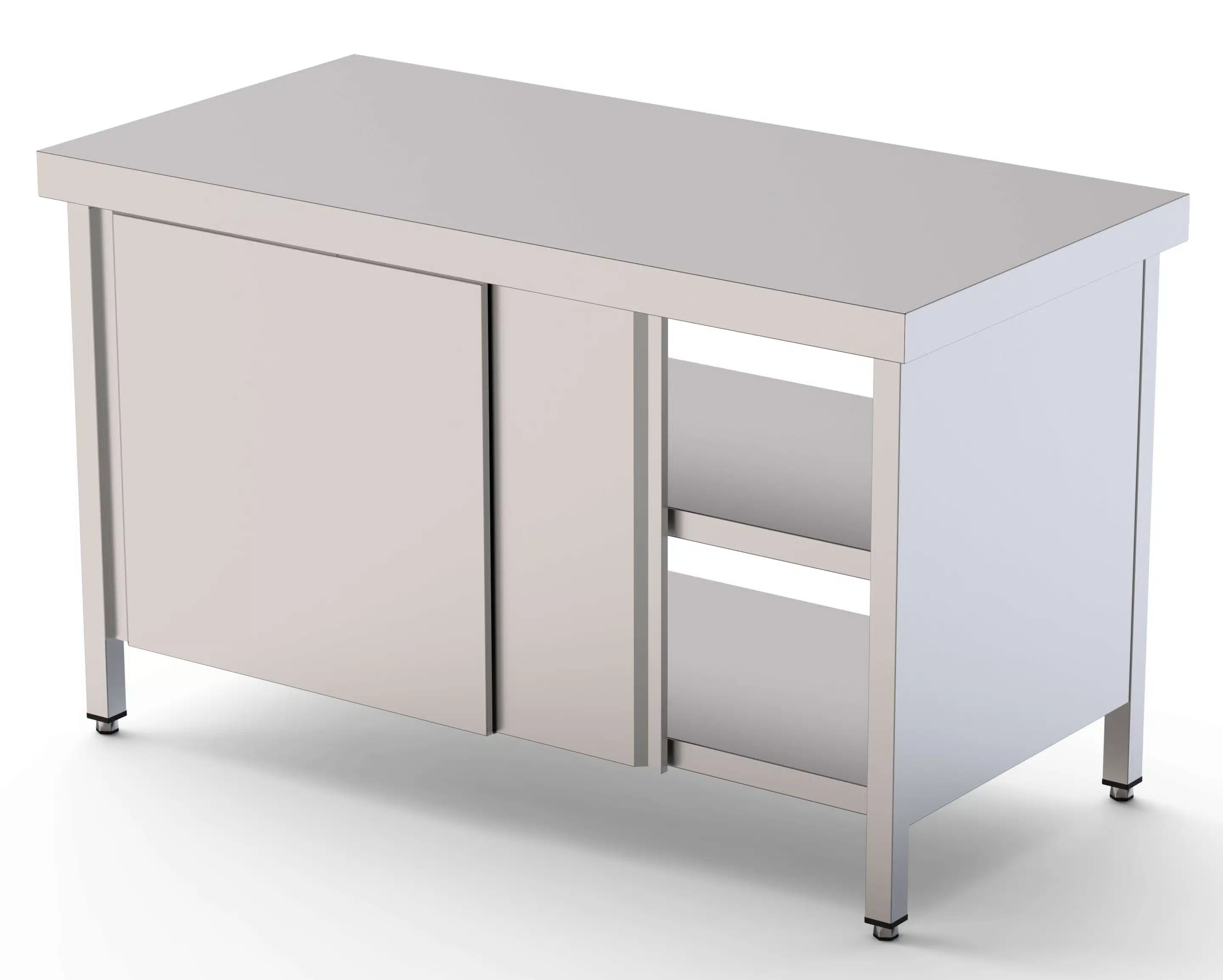 Mesa de Trabajo Acero inoxidable Central Con Puerta Corredera en Ambas Caras 2600x600x850h mm WTC160260PT