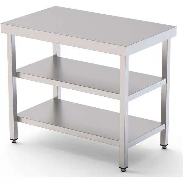 Mesa de Trabajo Acero inoxidable Central Con 2 Estante 700x700x850h mm WTC170070S2