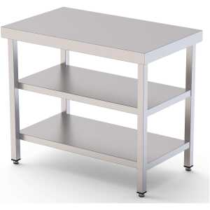 Mesa de Trabajo Acero inoxidable Central Con 2 Estante 800x700x850h mm WTC170080S2