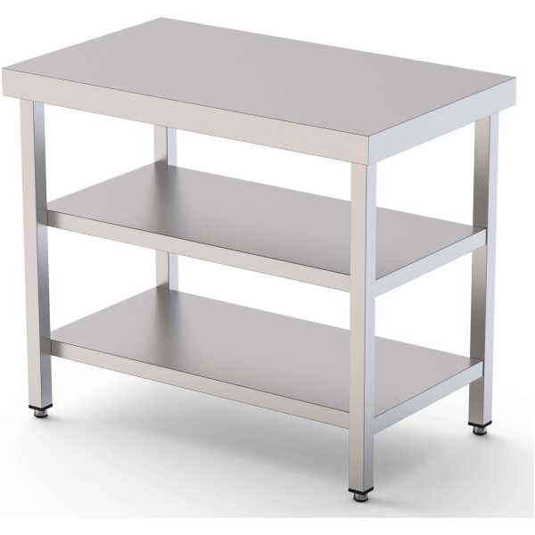 Mesa de Trabajo Acero inoxidable Central Con 2 Estante 1700x700x850h mm WTC170170S2