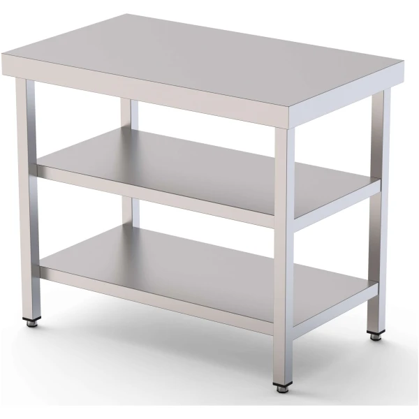 Mesa de Trabajo Acero inoxidable Central Con 2 Estante 1700x700x850h mm WTC170170S2