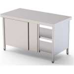 Mesa de Trabajo Acero inoxidable Central Con Puerta Corredera en Ambas Caras 1400x800x850h mm WTC180140PT