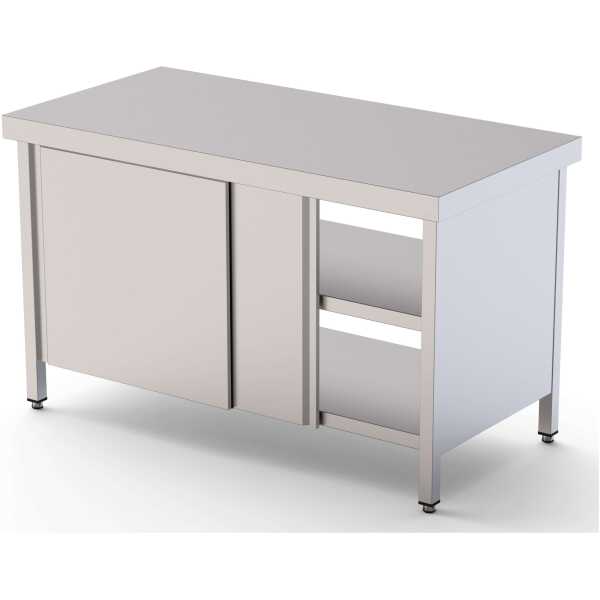 Mesa de Trabajo Acero inoxidable Central Con Puerta Corredera en Ambas Caras 1200x900x850h mm WTC190120PT