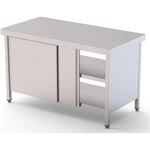 Mesa de Trabajo Acero inoxidable Central Con Puerta Corredera en Ambas Caras 1200x900x850h mm WTC190120PT