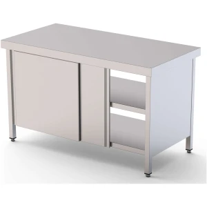 Mesa de Trabajo Acero inoxidable Central Con Puerta Corredera en Ambas Caras 2800x900x850h mm WTC190280PT