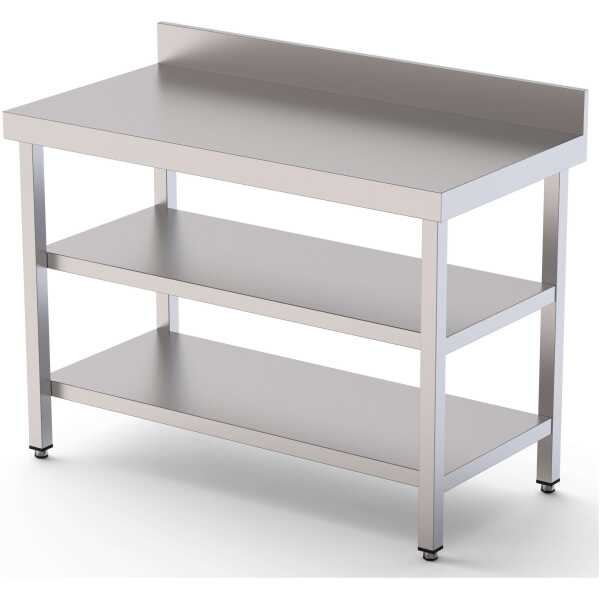 Mesa de Trabajo Acero inoxidable Mural Con 2 Estante 600x500x850h mm WTW150060S2