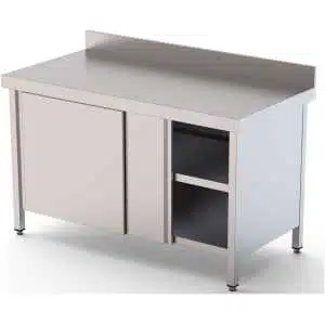 Mesa de Trabajo Acero inoxidable Mural Con Puerta Corredera a 1 cara 1200x600x850h mm WTW160120SD