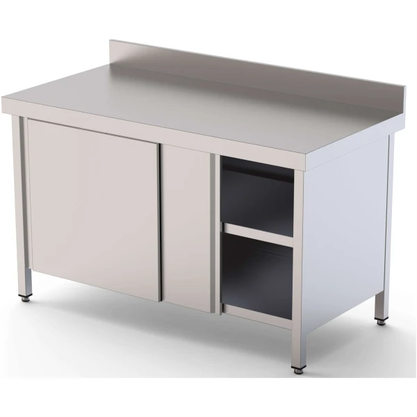 Mesa de Trabajo Acero inoxidable Mural Con Puerta Corredera a 1 cara 1200x600x850h mm WTW160120SD