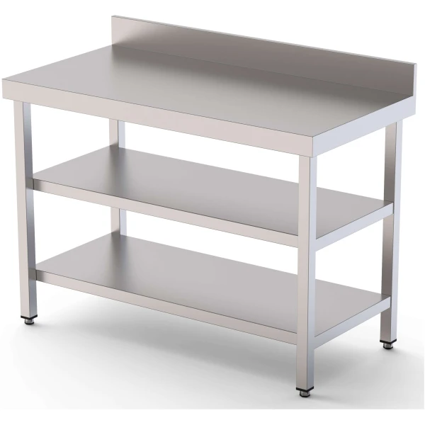 Mesa de Trabajo Acero inoxidable Mural Con 2 Estante 700x900x850h mm WTW190070S2