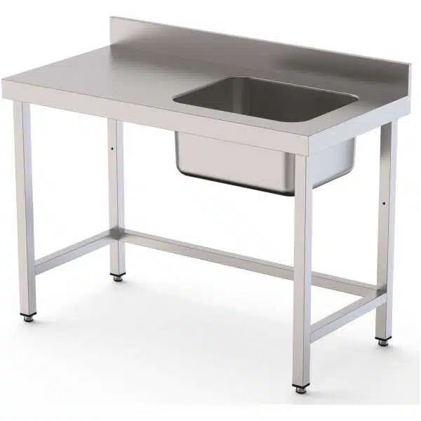 Mesa de Trabajo Acero Inoxidable Mural Sin Estante y Con Cubeta a la Derecha 1200x600x850h mm  WTW16012RB0  20
