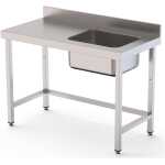 Mesa de Trabajo Acero Inoxidable Mural Sin Estante y Con Cubeta a la Derecha 2200x600x850h mm  WTW16022RB0