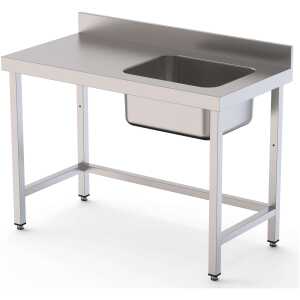 Mesa de Trabajo Acero Inoxidable Mural Sin Estante y Con Cubeta a la Derecha 2800x600x850h mm  WTW16028RB0