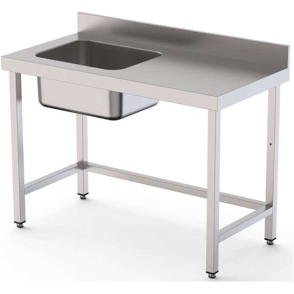 Mesa de Trabajo Acero Inoxidable Mural Sin Estante y Con Cubeta a la izquierda 2200x600x850h mm  WTW16022LB0