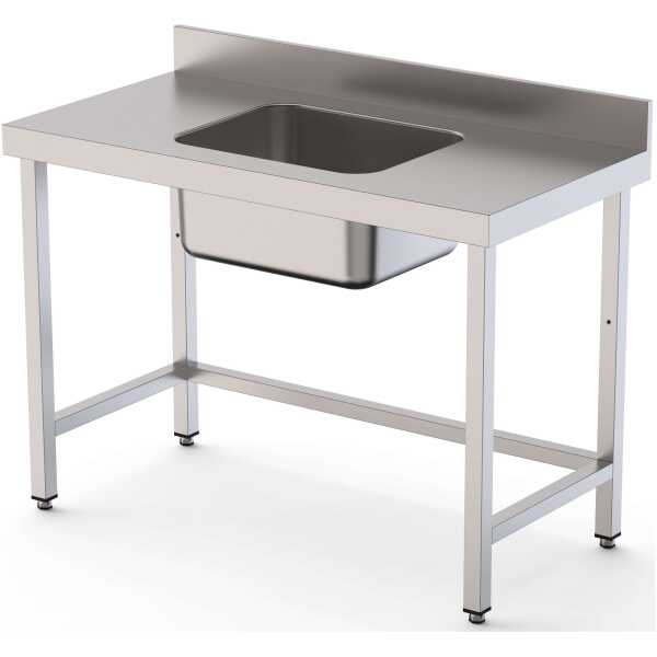 Mesa de Trabajo Acero Inoxidable Mural Sin Estante y Con Cubeta Central 1500x600x850h mm  WTW16015CB0