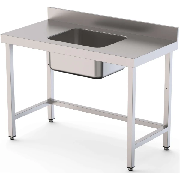 Mesa de Trabajo Acero Inoxidable Mural Sin Estante y Con Cubeta Central 1800x600x850h mm  WTW16018CB0