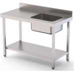 Mesa de Trabajo Acero Inoxidable Mural Con Estante y Con Cubeta a la Derecha 1000x600x850h mm  WTW16010RB1