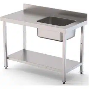 Mesa de Trabajo Acero Inoxidable Mural Con Estante y Con Cubeta a la Derecha 2200x600x850h mm WTW16022RB1