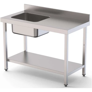 Mesa de Trabajo Acero Inoxidable Mural Con Estante y Con Cubeta a la izquierda 2800x600x850h mm  WTW16028LB1