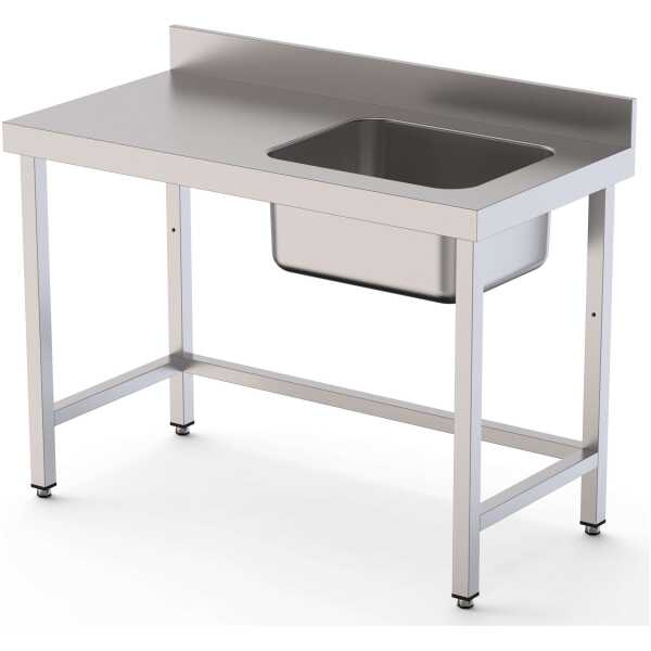 Mesa de Trabajo Acero Inoxidable Mural Sin Estante y Con Cubeta a la Derecha 1800x700x850h mm  WTW17018RB0