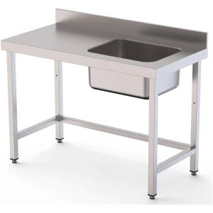 Mesa de Trabajo Acero Inoxidable Mural Sin Estante y Con Cubeta a la Derecha 2000x700x850h mm  WTW17020RB0