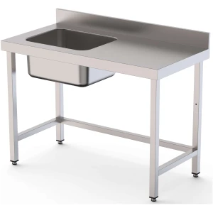Mesa de Trabajo Acero Inoxidable Mural Sin Estante y Con Cubeta a la izquierda 1400x700x850h mm  WTW17014LB0