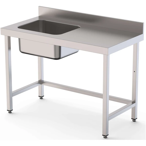 Mesa de Trabajo Acero Inoxidable Mural Sin Estante y Con Cubeta a la izquierda 2400x700x850h mm  WTW17024LB0