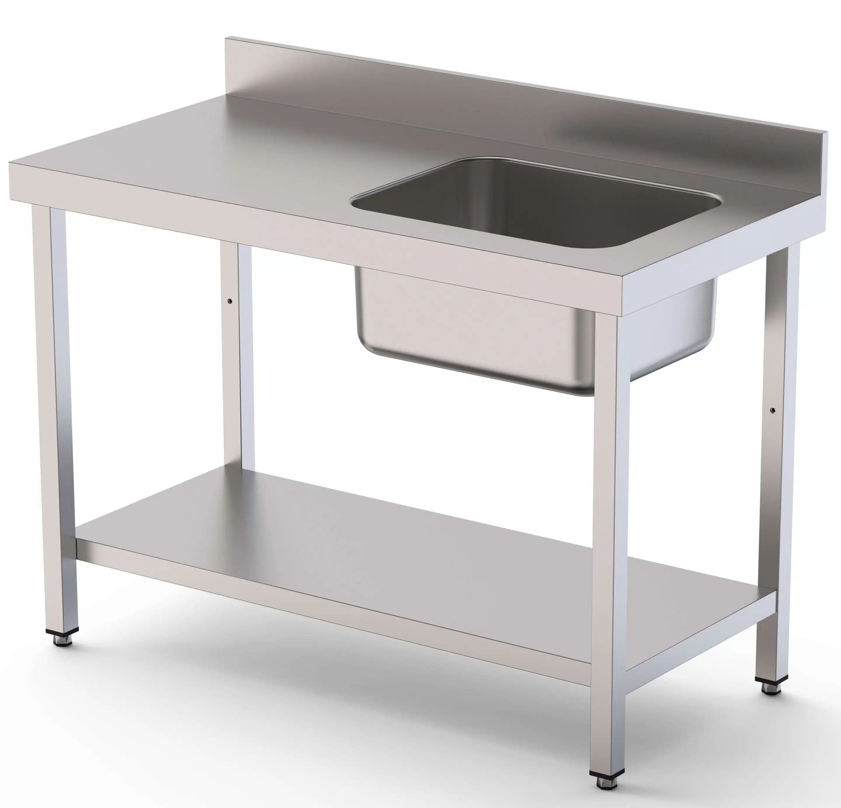 Mesa de Trabajo Acero Inoxidable Mural Con Estante y Con Cubeta a la Derecha 1400x700x850h mm WTW17014RB1