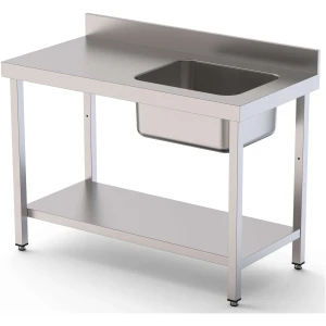 Mesa de Trabajo Acero Inoxidable Mural Con Estante y Con Cubeta a la Derecha 2800x700x850h mm  WTW17028RB1