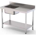 Mesa de Trabajo Acero Inoxidable Mural Con Estante y Con Cubeta a la izquierda 1200x700x850h mm  WTW17012LB1