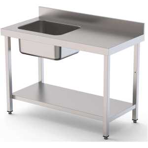 Mesa de Trabajo Acero Inoxidable Mural Con Estante y Con Cubeta a la izquierda 1200x700x850h mm  WTW17012LB1