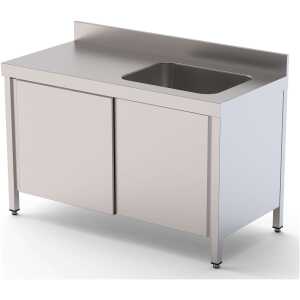 Mesa de Trabajo Acero Inoxidable Mural Con Puertas y Con Cubeta a la Derecha 2000x600x850h mm WTW16020RBSD