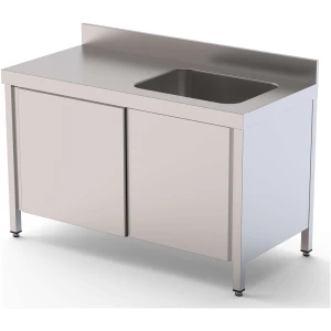 Mesa de Trabajo Acero Inoxidable Mural Con Puertas y Con Cubeta a la Derecha 2000x600x850h mm WTW16020RBSD